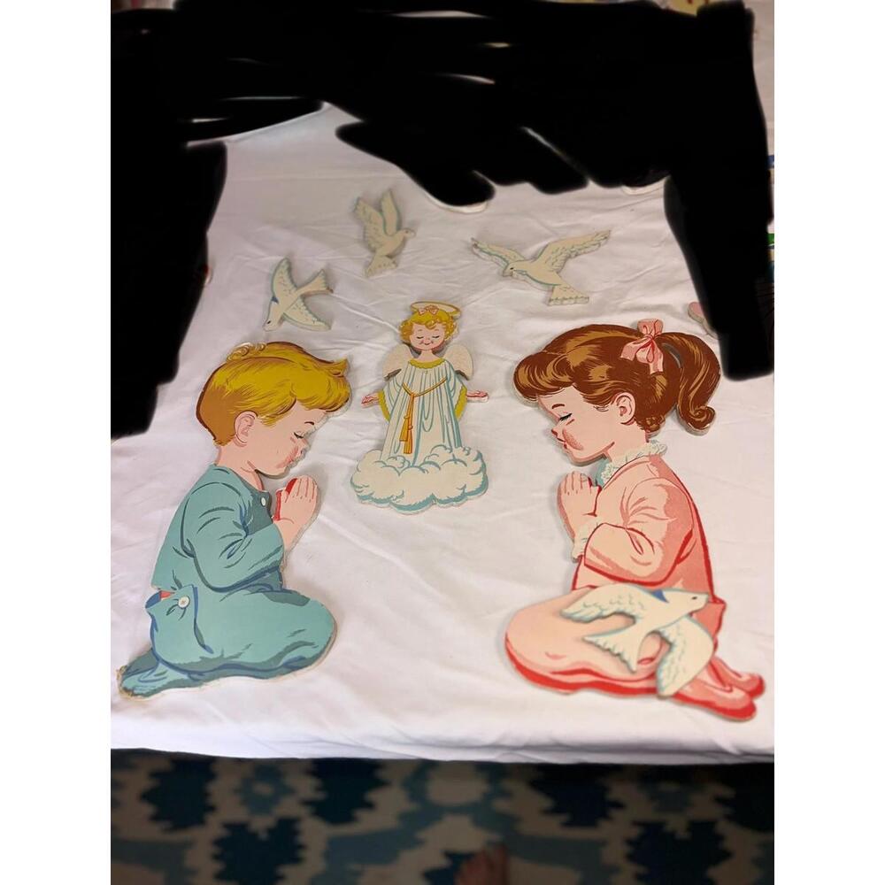 Vintage 1950s Dolly Toy Co Die-Cut Set Boy Girl Angel 4 White Doves Lot of 7